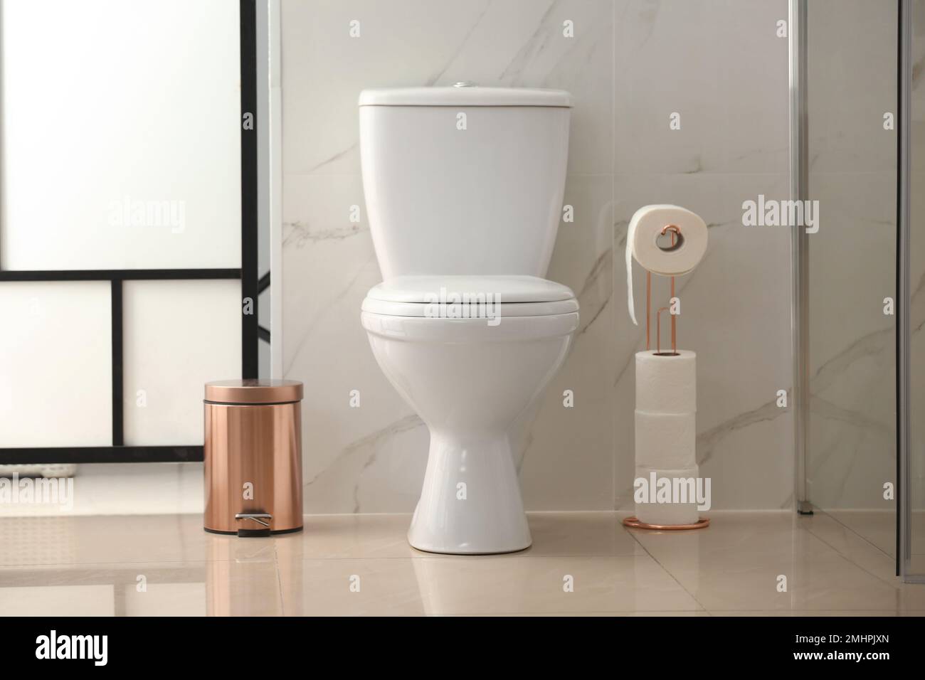 Interior of modern bathroom with toilet bowl Stock Photo - Alamy