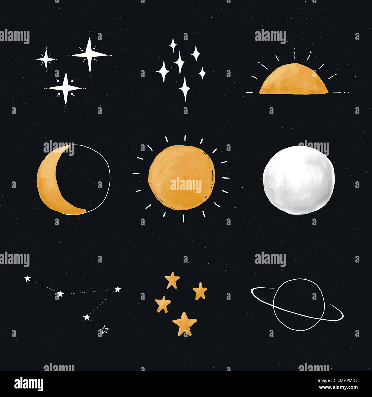 Cute hand drawn galaxy set vector Stock Vector