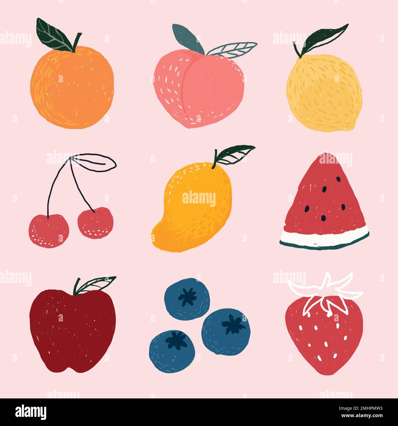 Cute Hand Drawn Fruit Set Vector Stock Vector Image And Art Alamy 6561