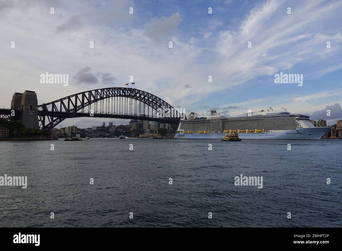 Ovation of the Seas cruise ship owned by Royal Caribbean International departing Sydney, Australia Stock Photo
