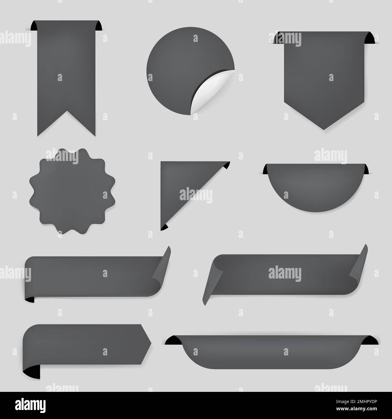 Black banner sticker, blank vector simple clipart set Stock Vector