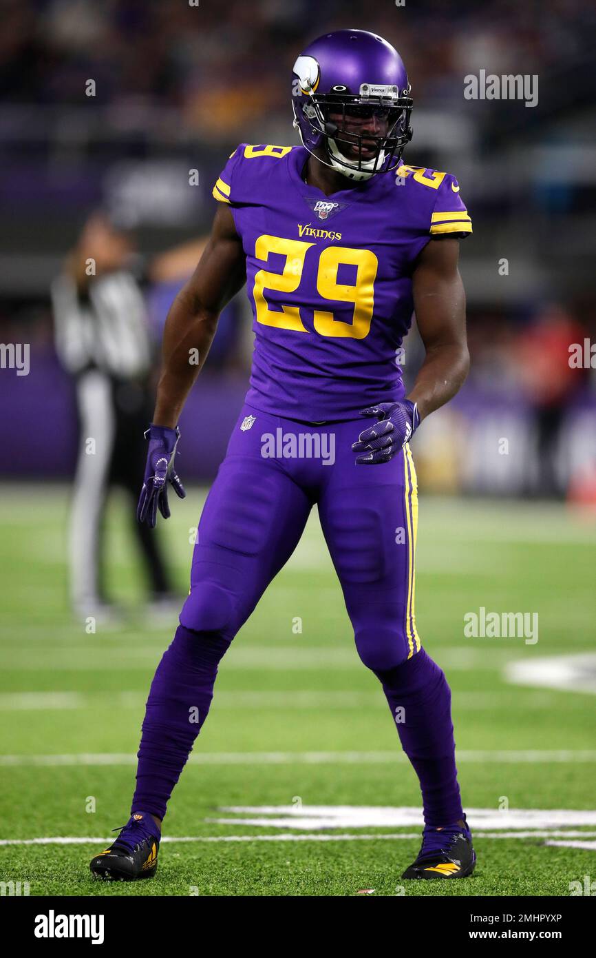 Minnesota Vikings cornerback Xavier Rhodes (29) lines up against the  Washington Redskins during an NFL football game, Thursday, Oct. 24, 2019,  in Minneapolis. (Jeff Haynes/AP Images for Panini Stock Photo - Alamy