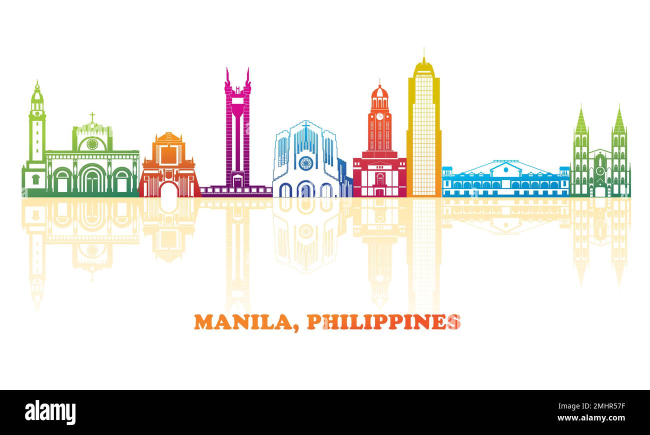 Colourfull Skyline panorama of city of Manila, Philippines  - vector illustration Stock Vector