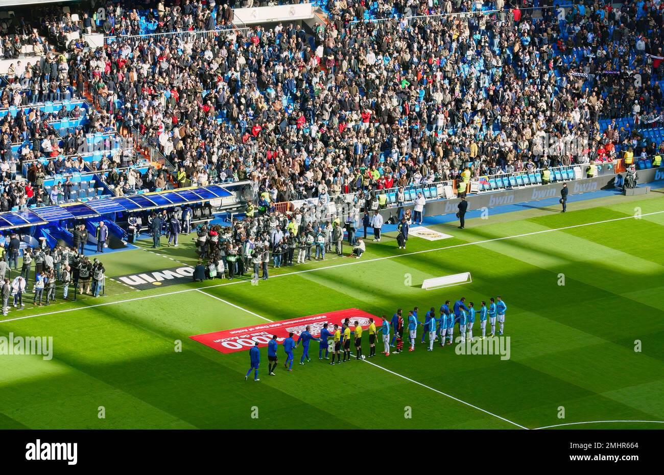 Secretary General of the United Nations Ban Ki-moon promoting a poverty campaign at Real Madrid v Levante Bernabeu Stadium Madrid Spain 6 April 2013 Stock Photo