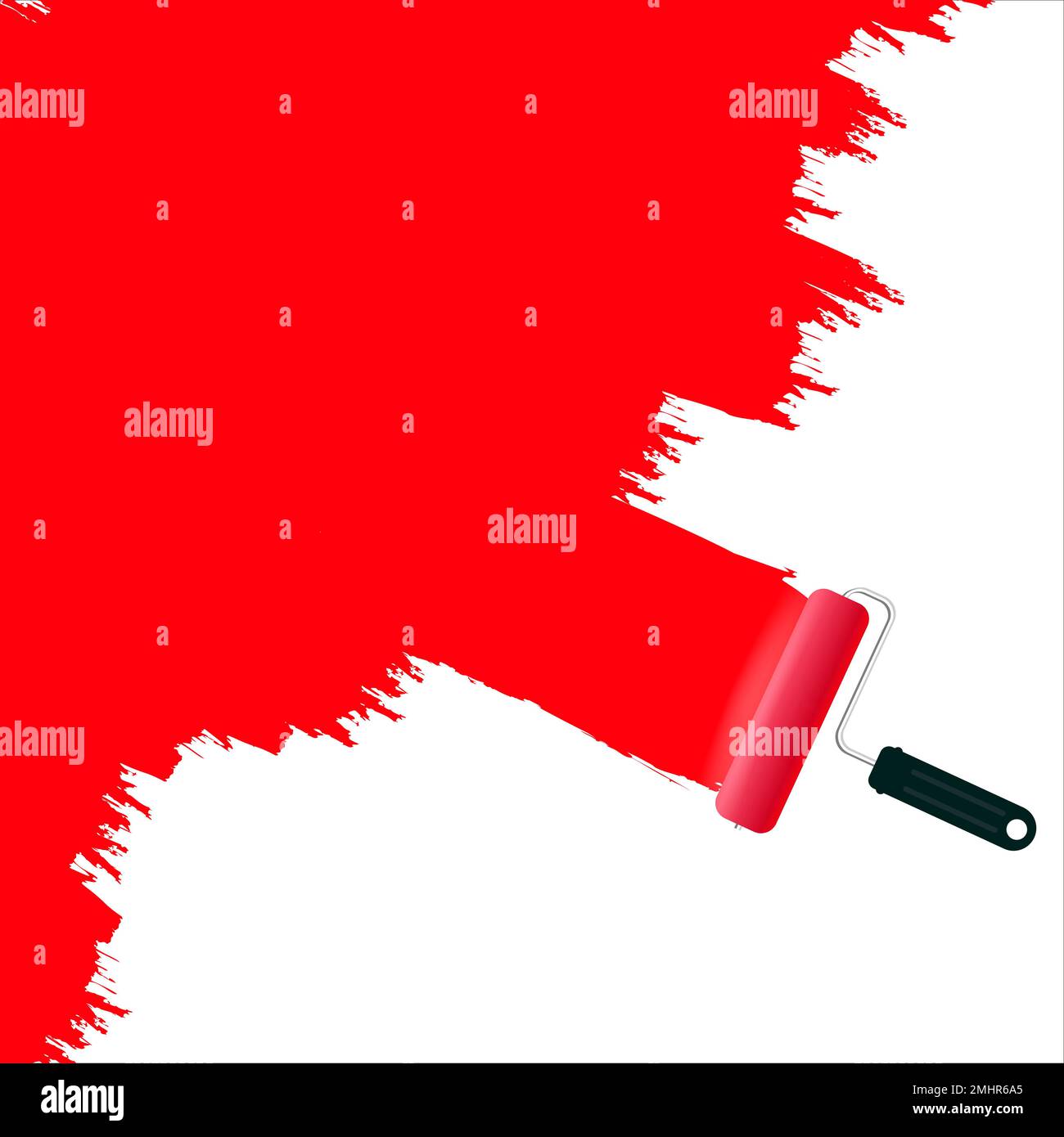 Isolated on white background paint roller with painted marking colored