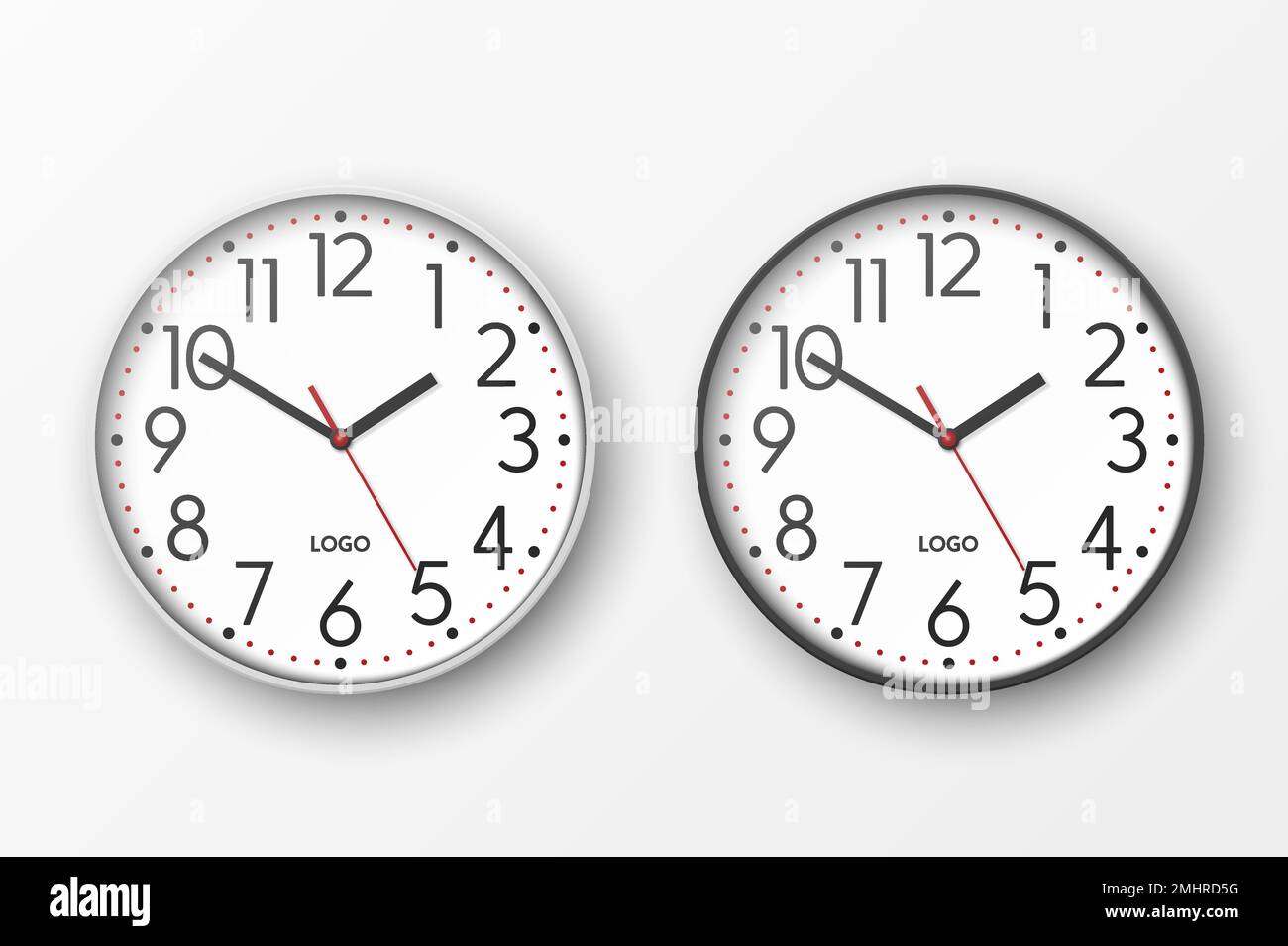 Vector 3d Realistic Simple Round White and Black Wall Office Clock with ...