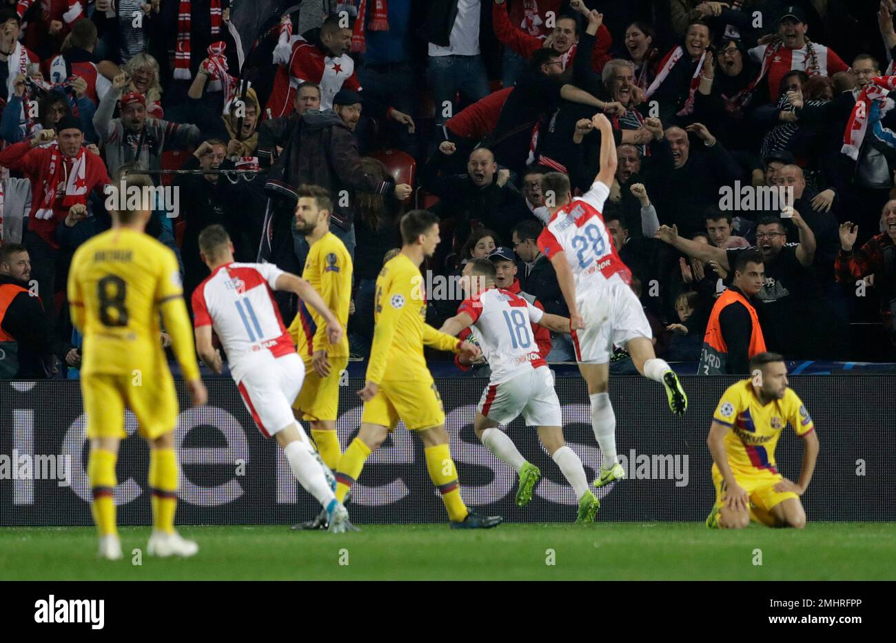 Prague, Czech Republic. 23rd Oct, 2019. JAN BORIL of Slavia Praha  celebrates after scoring goal during the UEFA Champions League, Group F  soccer match between Slavia Prague v FC Barcelona at Sinobo