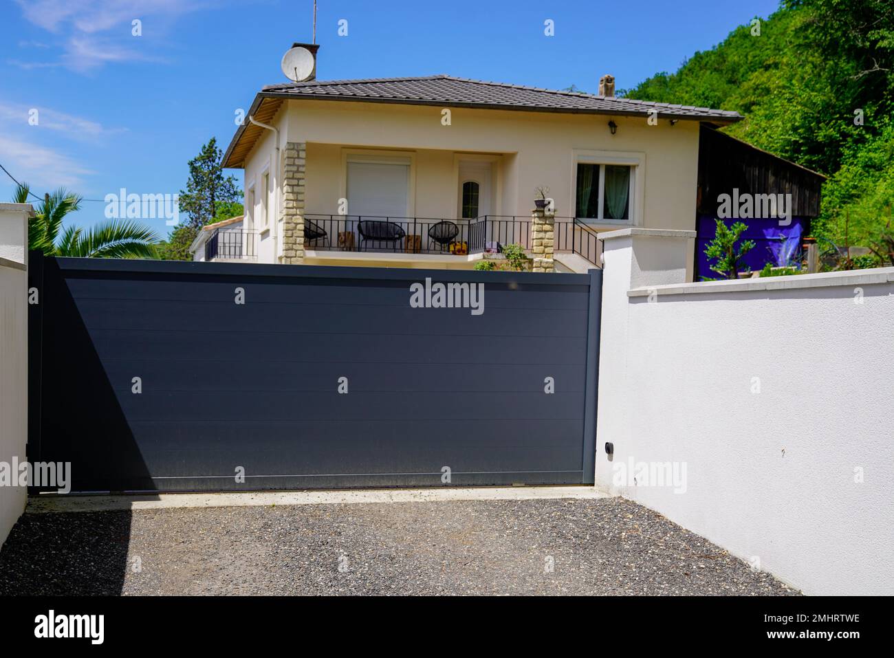 Aluminum dark gray metal gate to house with portal black to access home ...
