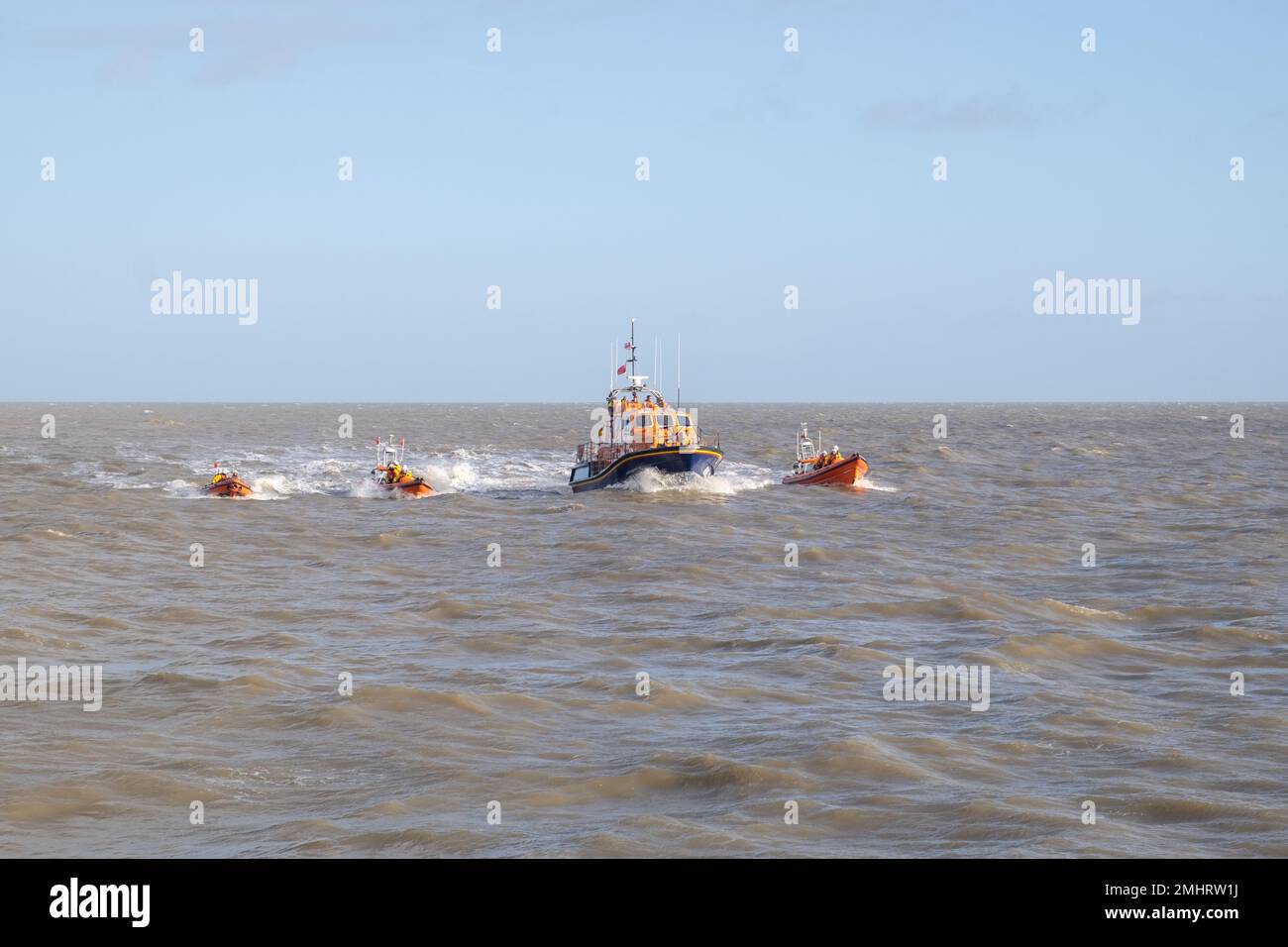 Four RNLI Lifeboats at sea, walton on the naze Stock Photo