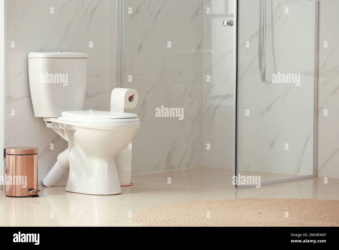 Interior of modern bathroom with toilet bowl Stock Photo - Alamy