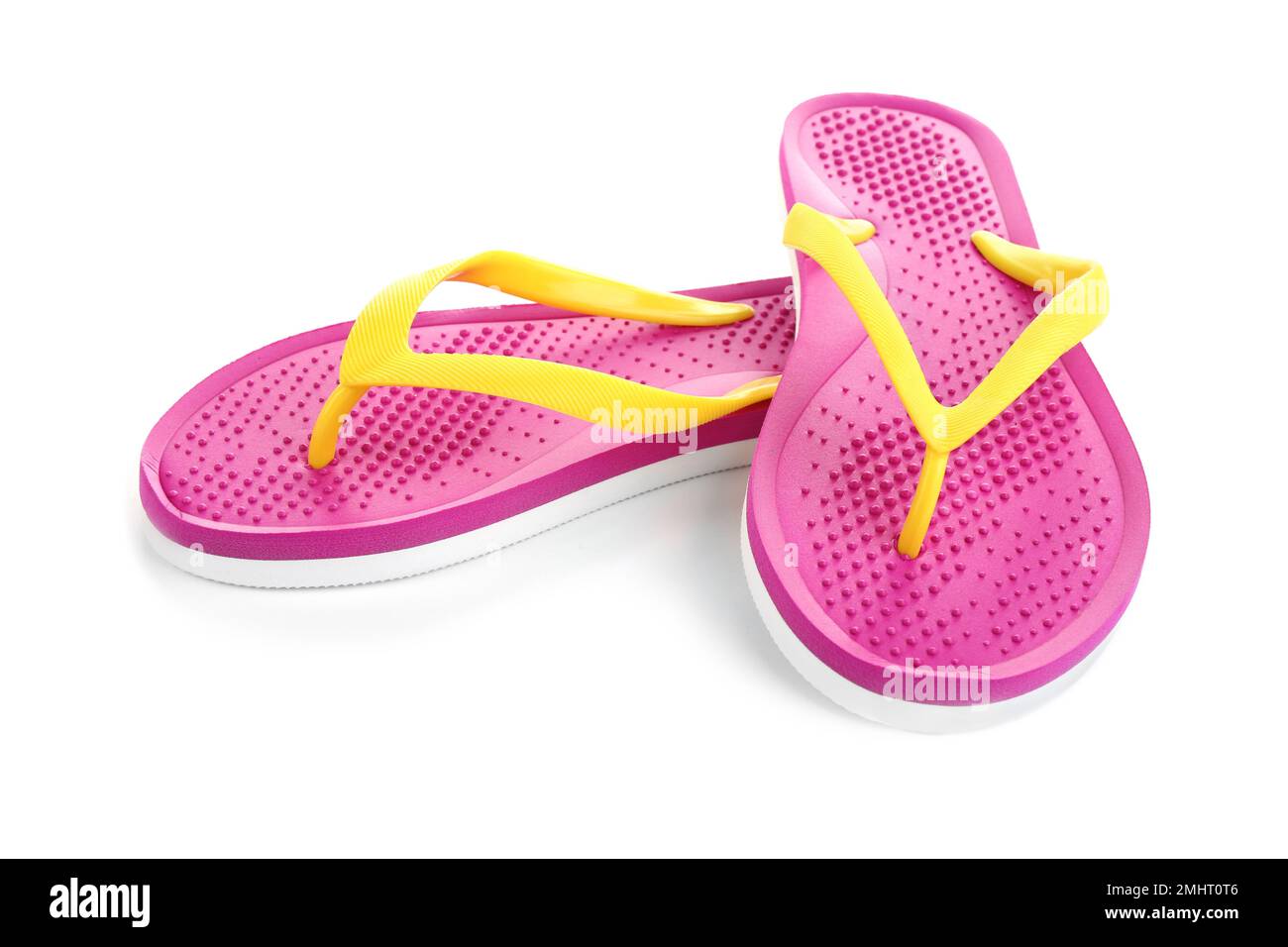Stylish pink flip flops isolated on white Stock Photo - Alamy