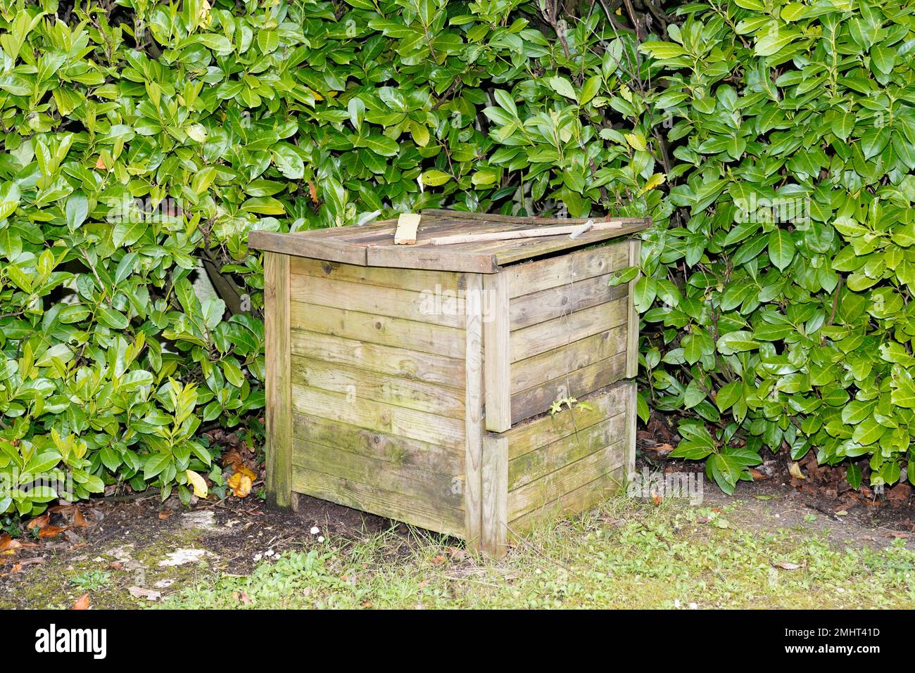 closed ecological wood compost bin with organic material Stock Photo Alamy