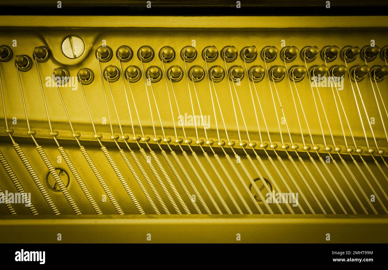 Details of piano mechanism gavel - string, pins and hammers, piano from ...