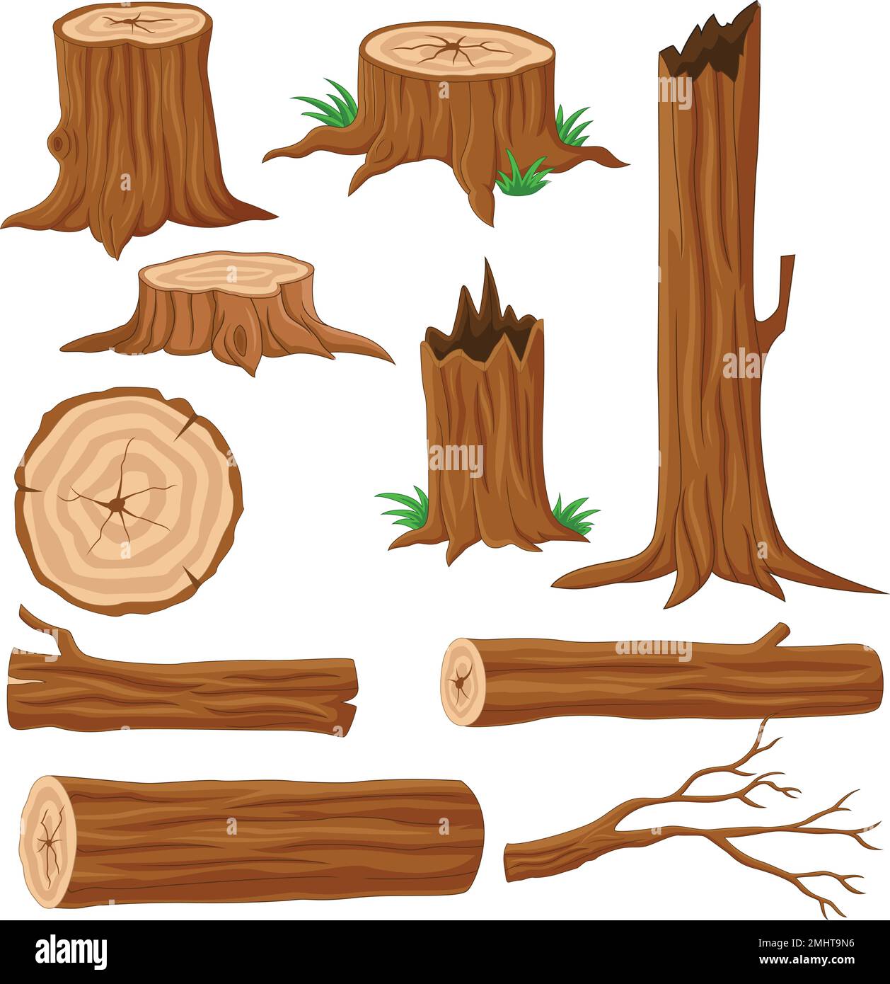 Cartoon wood logs and trunks collection Stock Vector