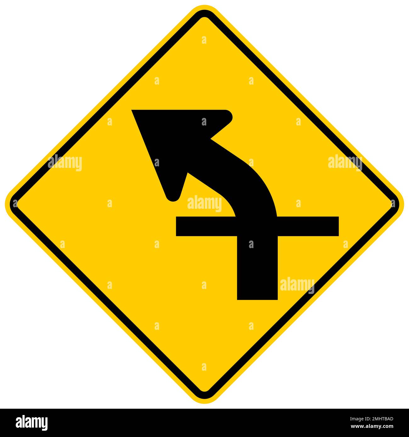 Combination curve with cross road intersection warning sign Stock Photo