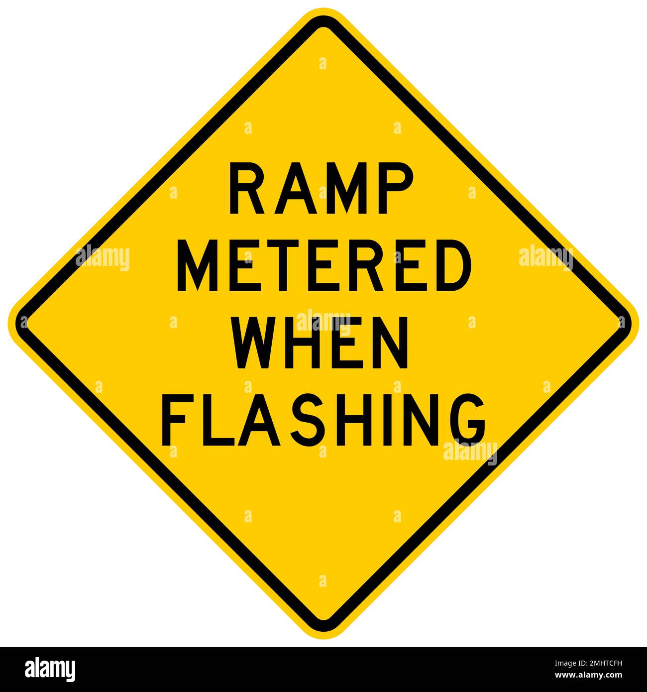 Ramp metered when flashing warning sign Stock Photo