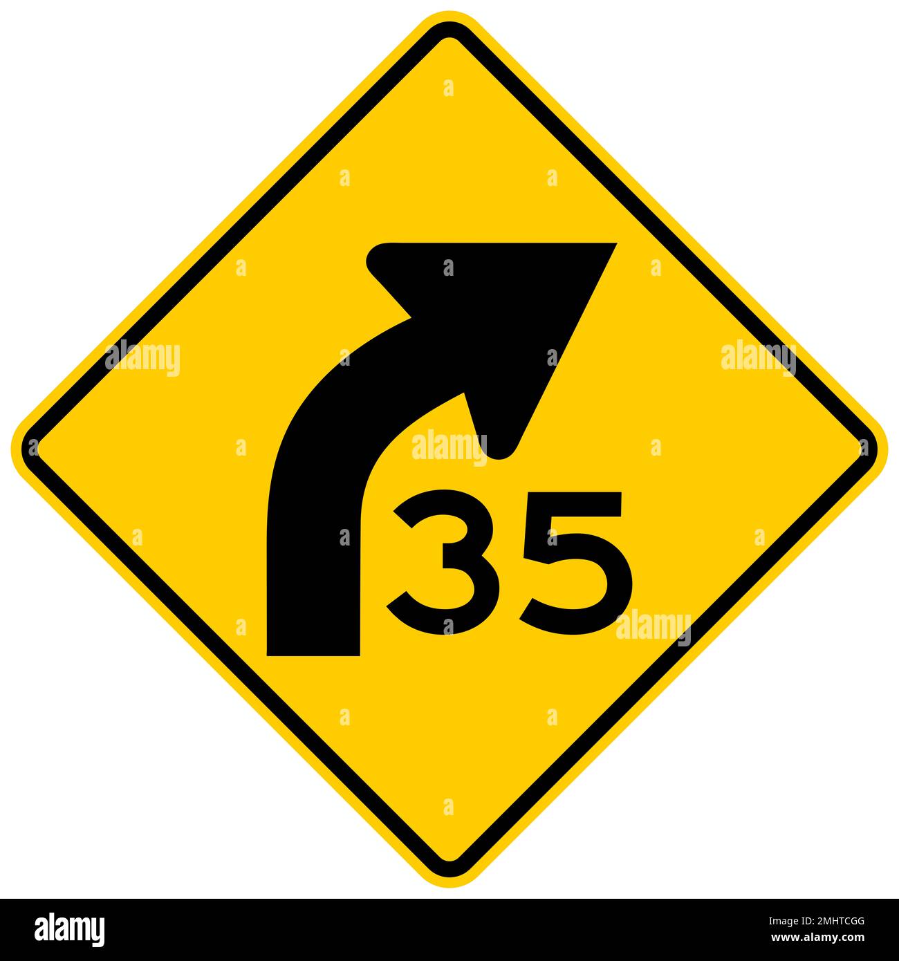 Combination curve with advisory speed warning sign Stock Photo Alamy