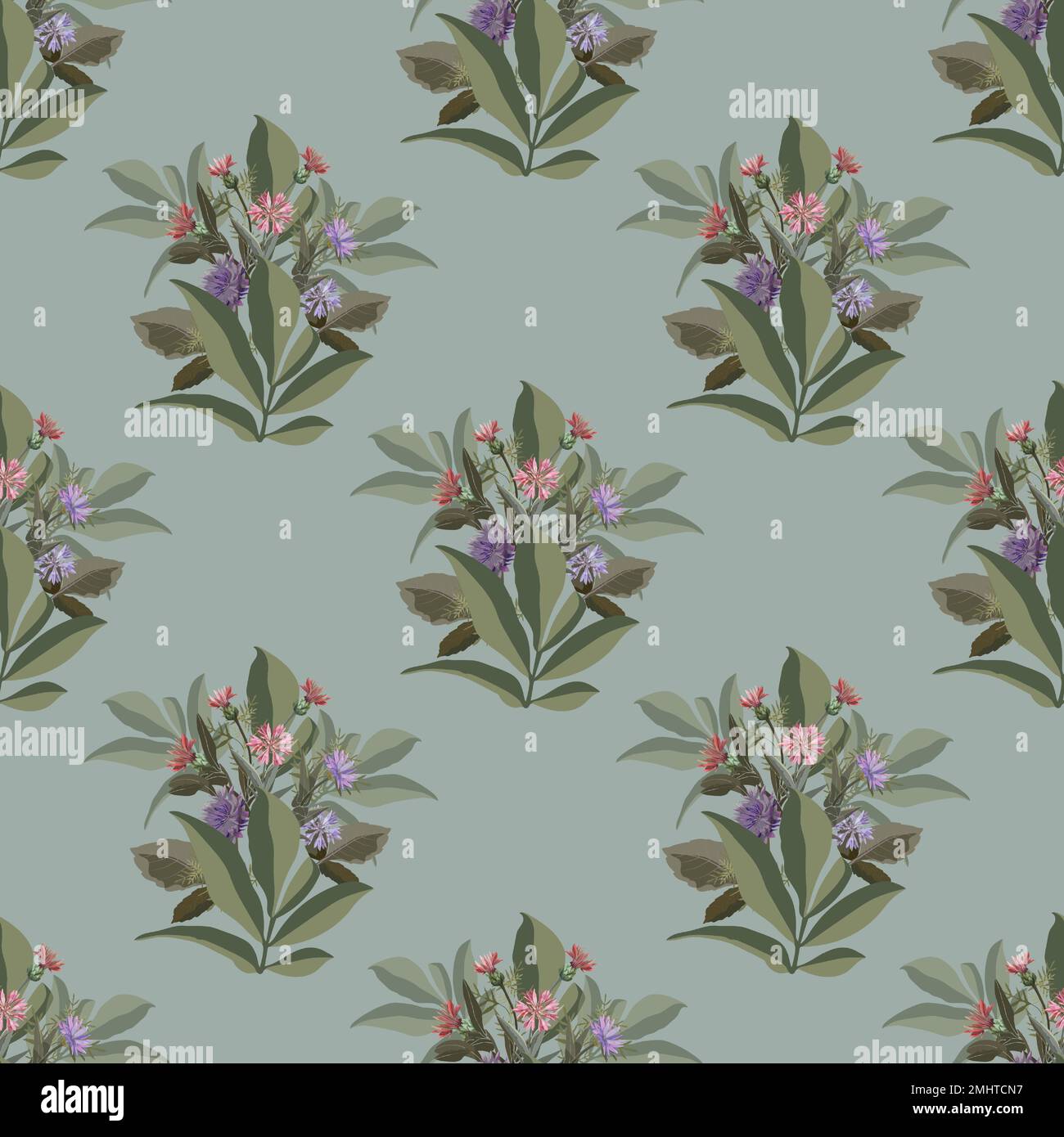 Vector floral seamless pattern. Small bouquets with cornflowers Stock Vector