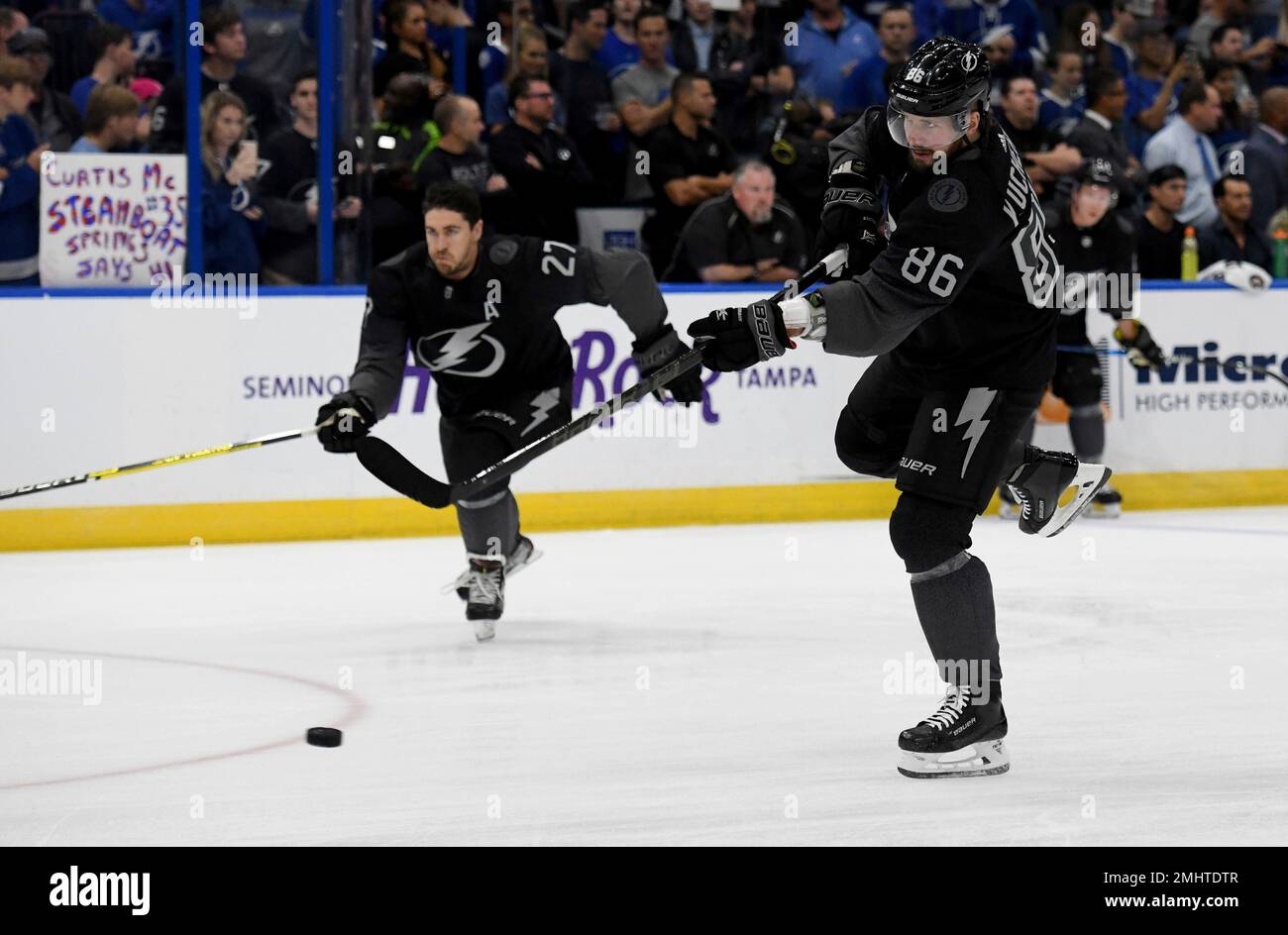 Tampa Bay Lightning defenseman Ryan McDonagh (27) and right wing Nikita