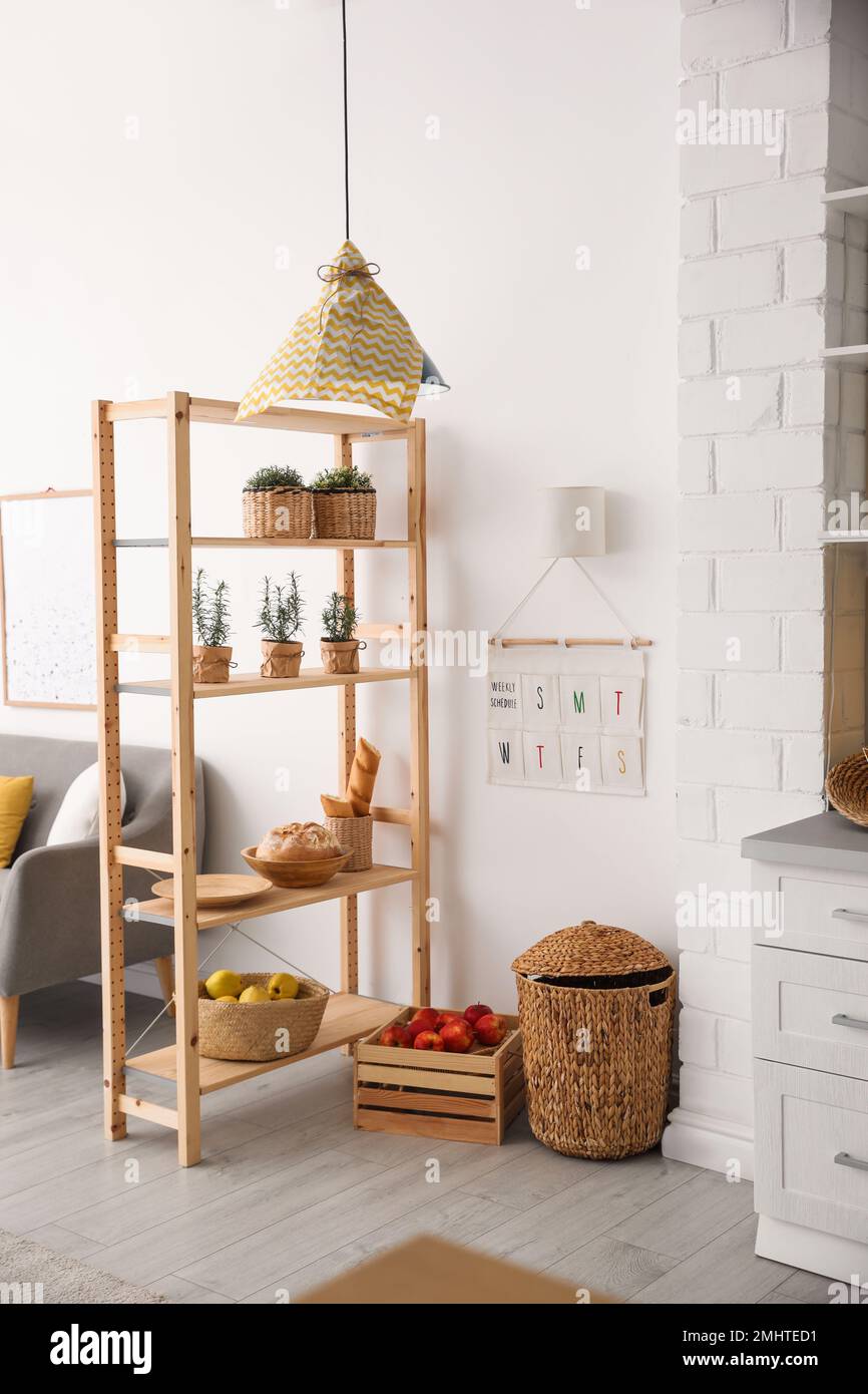 Modern kitchen interior with stylish wooden furniture Stock Photo - Alamy