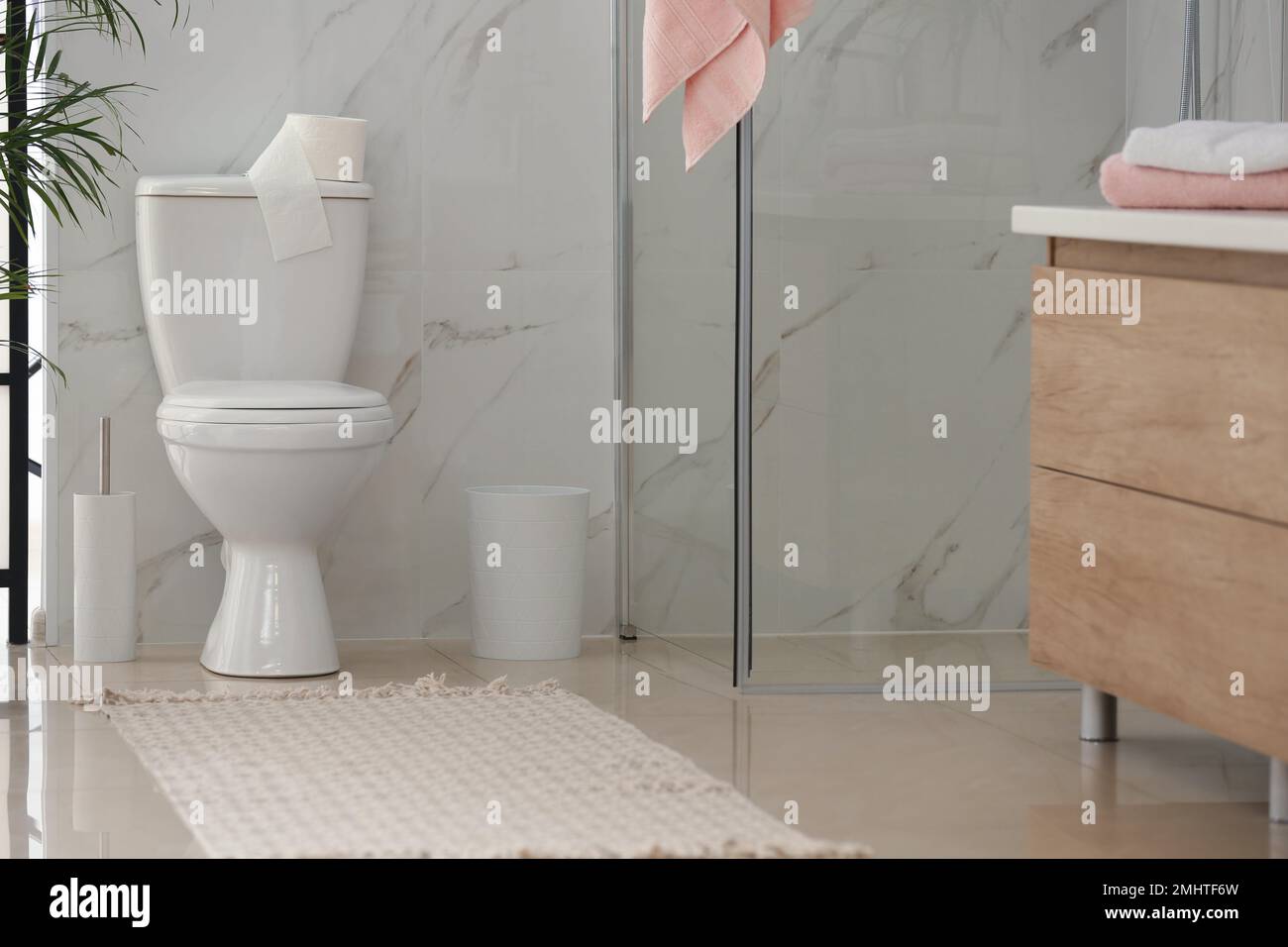 Interior of modern bathroom with toilet bowl Stock Photo - Alamy