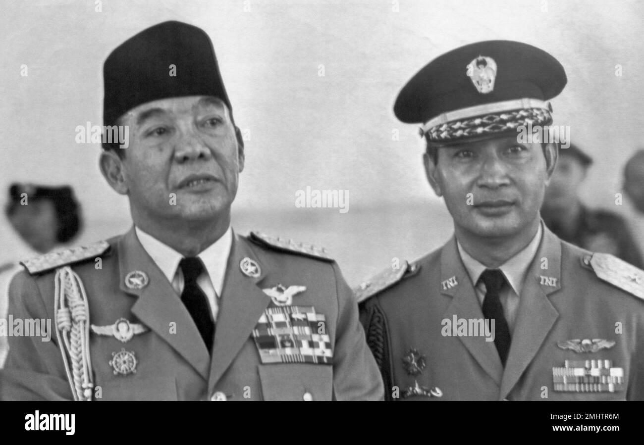 Indonesian President Sukarno, left, and Lt. Gen. Suharto, right, are ...