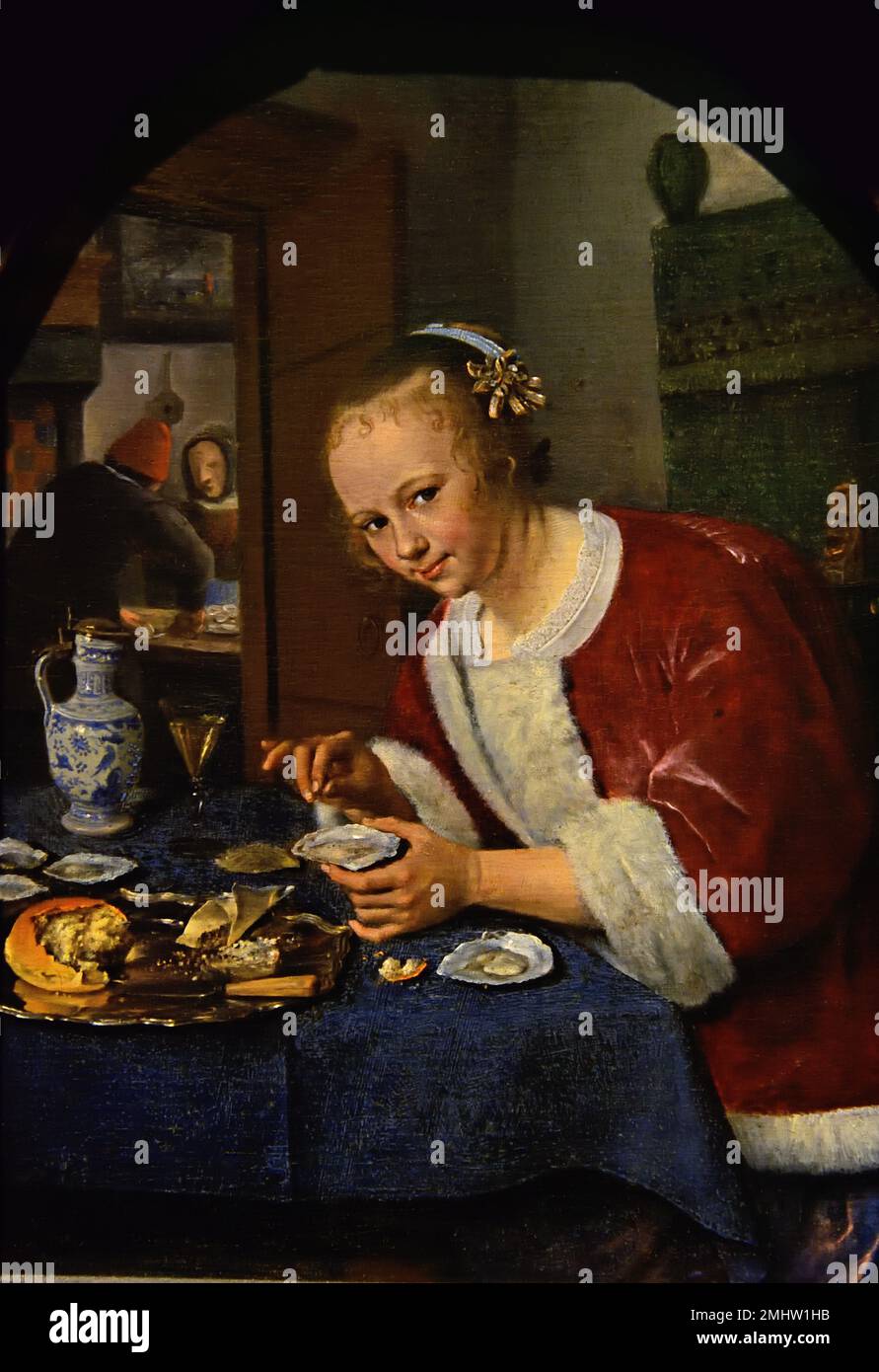 Girl Eating Oysters 1658-1660   Jan Steen 1626 - 1679  ,Dutch ,The Netherlands,Holland, Stock Photo