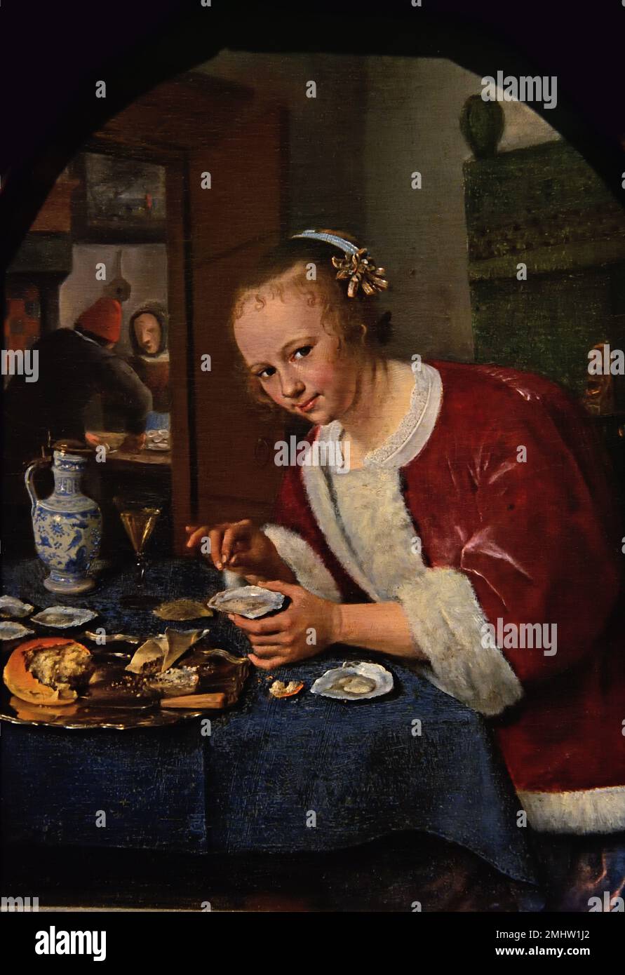Girl Eating Oysters 1658-1660   Jan Steen 1626 - 1679  ,Dutch ,The Netherlands,Holland, Stock Photo