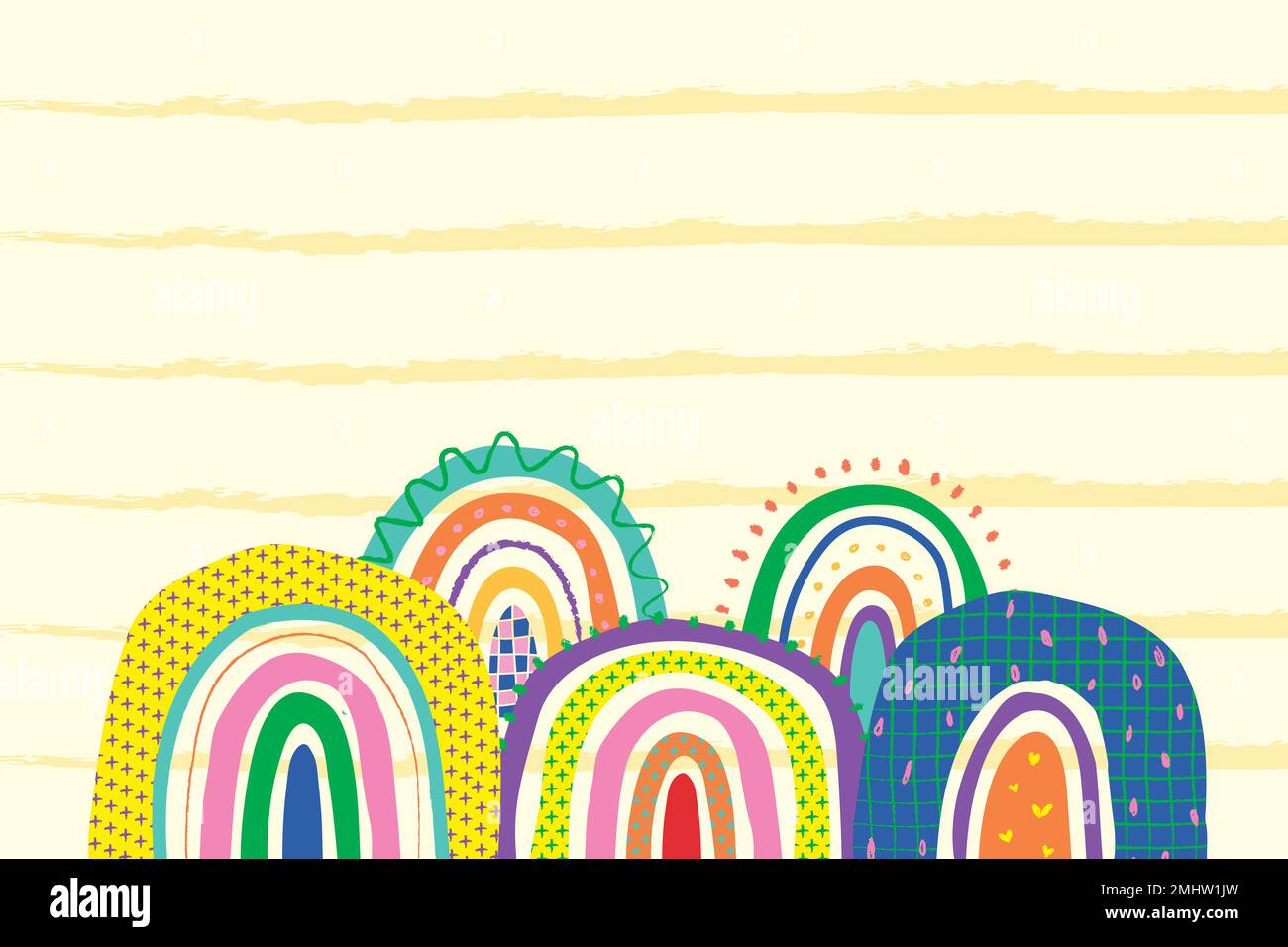 Yellow rainbow background, funky doodle vector Stock Vector Image & Art