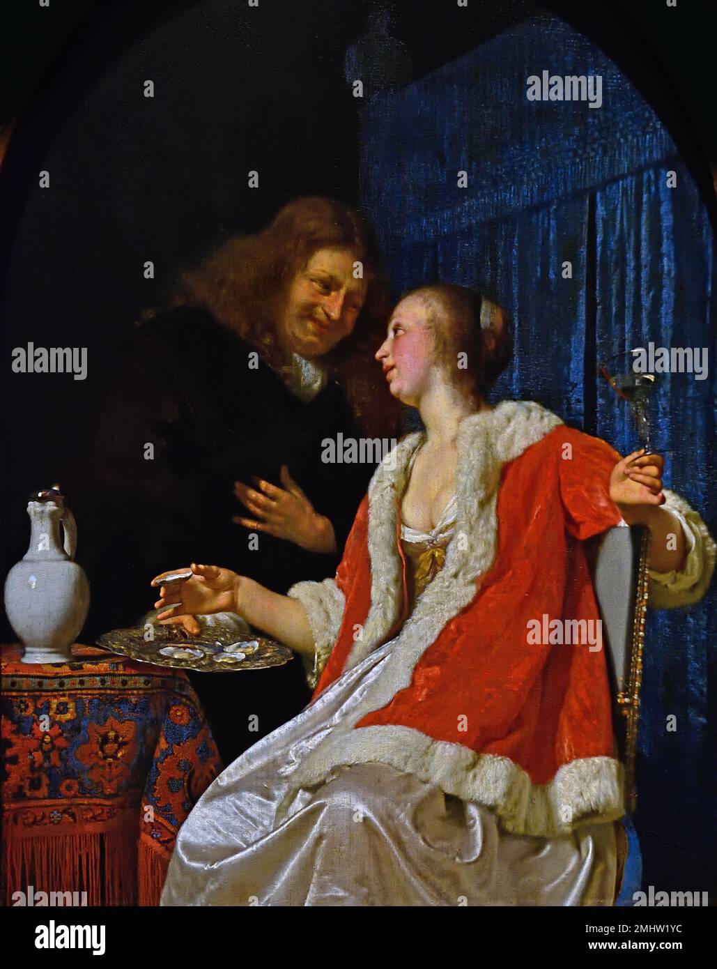 Man and woman eating Oysters 1661 Frans van Mieres de Oude ( Elder ) 1635-1681  Dutch Netherlands Stock Photo