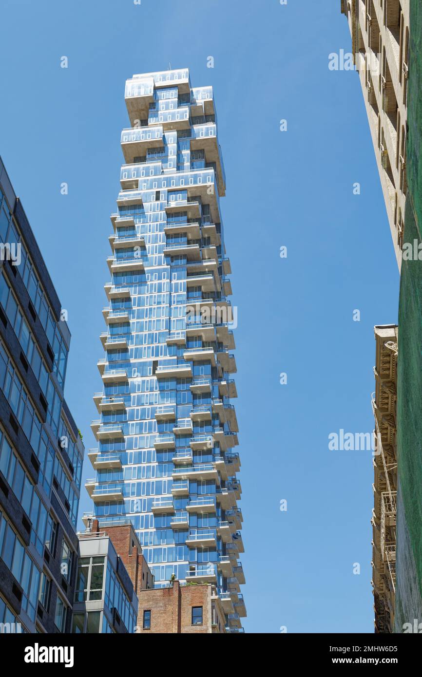 56 Leonard Street’s architects called it “houses stacked in the sky,” but the Tribeca (NYC) skyscraper is better known as the Jenga Building. Stock Photo