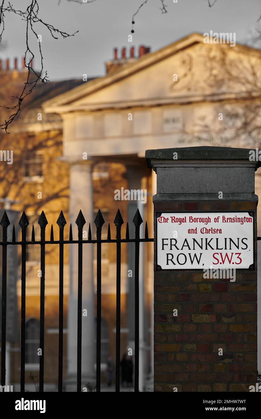 Franklins Row, London SW3, bordering the former Duke of York headquarters (originally a school for children of soldiers' widows), Chelsea, London. Stock Photo