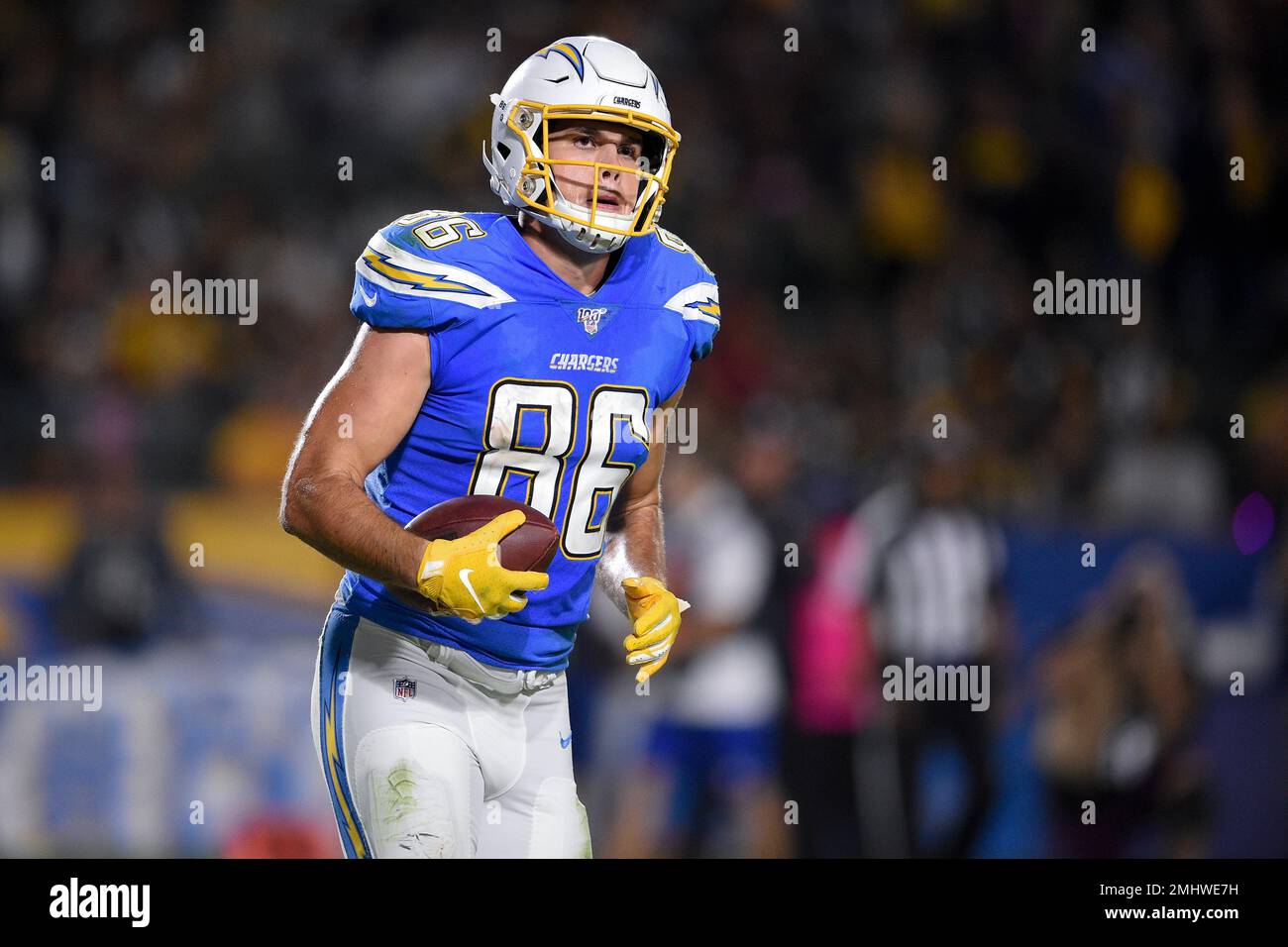 Los Angeles Chargers tight end Hunter Henry in action during the second  half of an NFL football game against the Pittsburgh Steelers in Carson,  Calif., Sunday, Oct. 13, 2019. (AP Photo/Kelvin Kuo