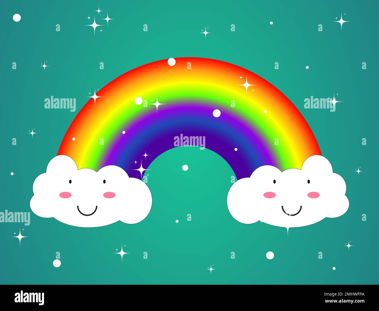 Colorful rainbow with clouds, backgrounds vector illustration. Stock Vector