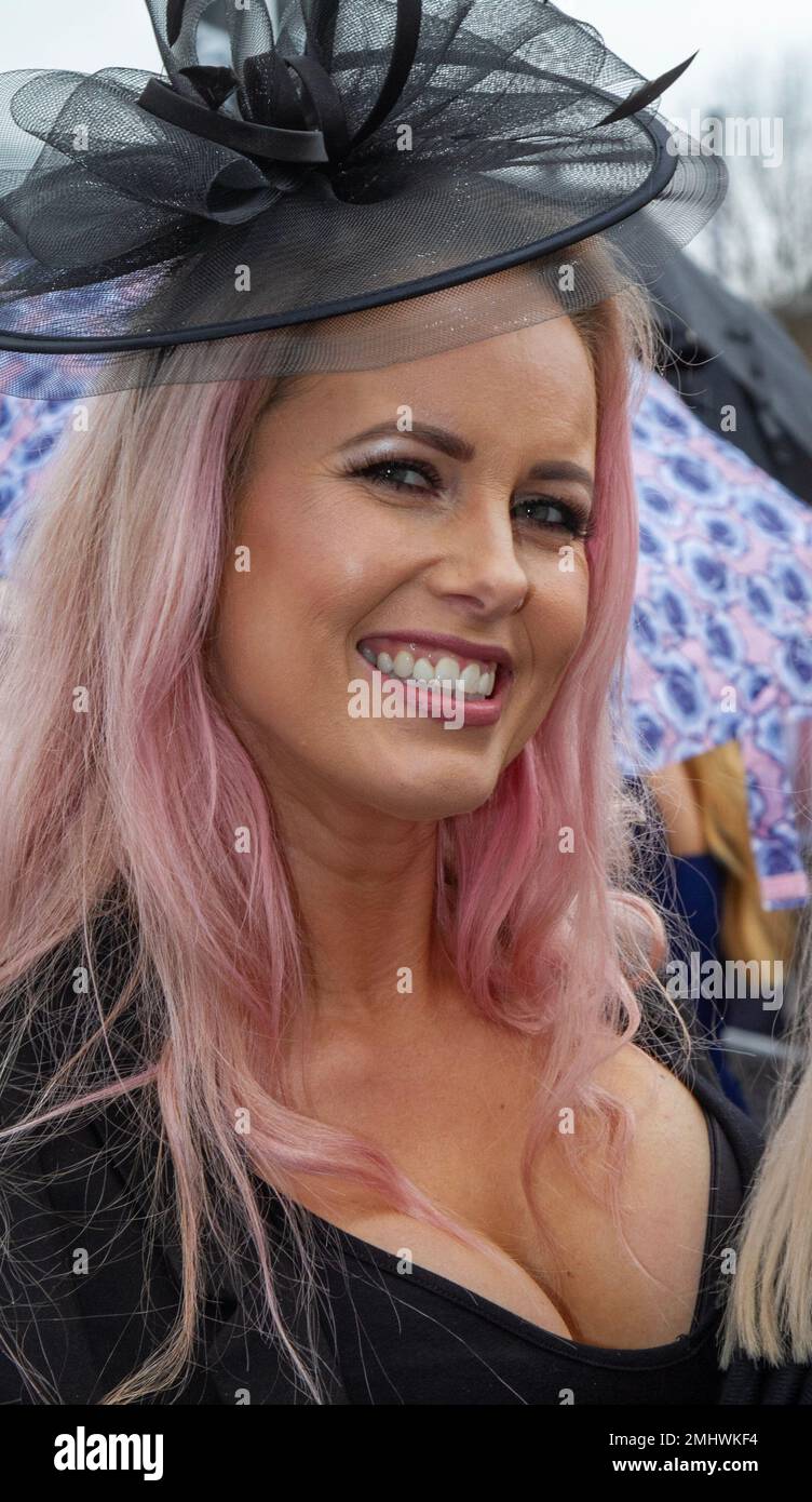 Women's highend fashion, decorative fancy frocks and hats. Racegoers at the 2022 Grand National