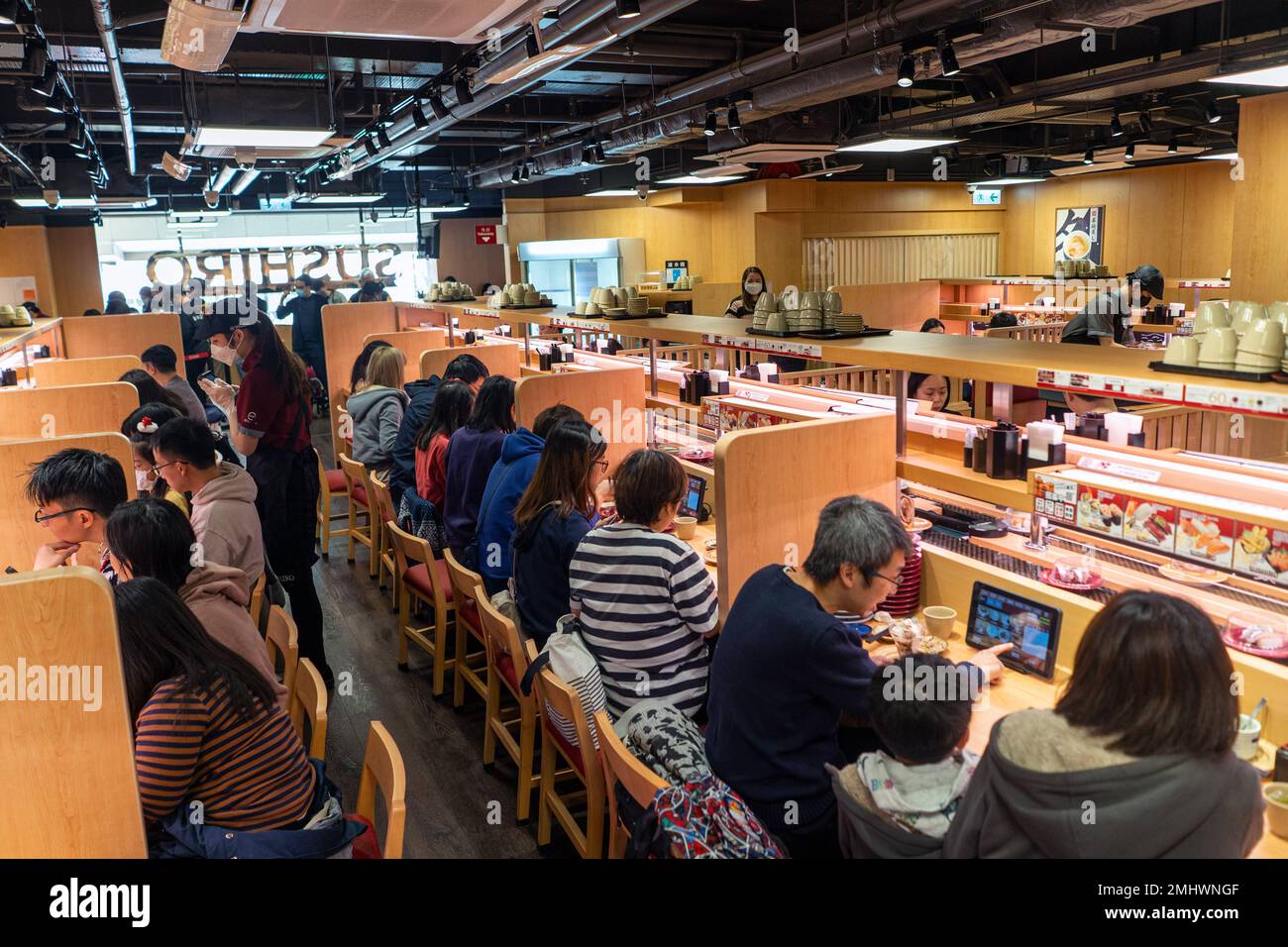 Hong Kong, December 2022  - A conveyor belt sushi Restaurant in Tin Hau Stock Photo