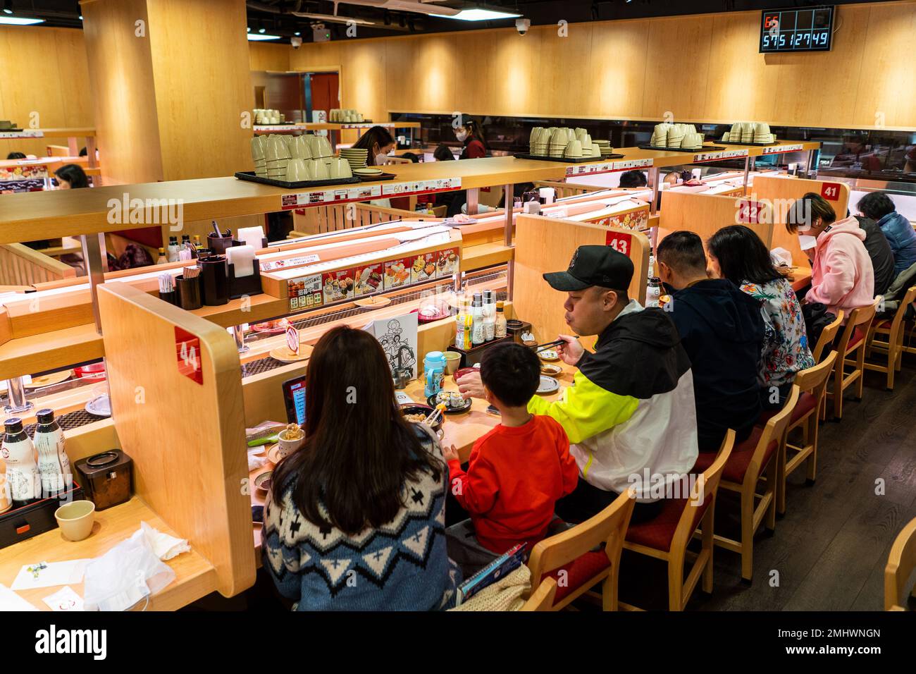 Hong Kong, December 2022  - A conveyor belt sushi Restaurant in Tin Hau Stock Photo