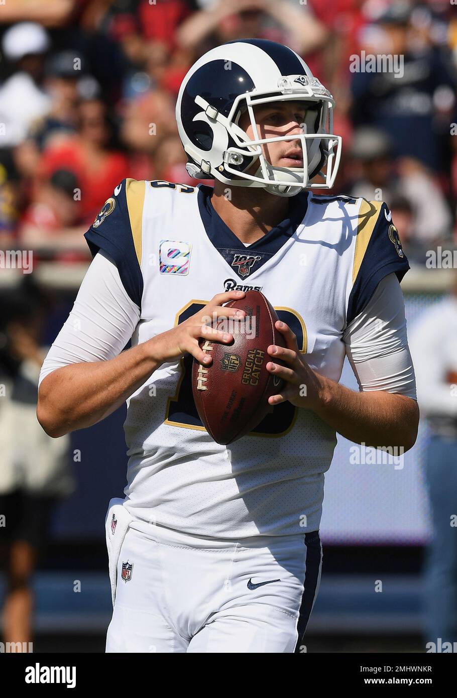 Los Angeles Rams Quarterback Jared Goff 16 Back To Pass During An Nfl Football Game Against 