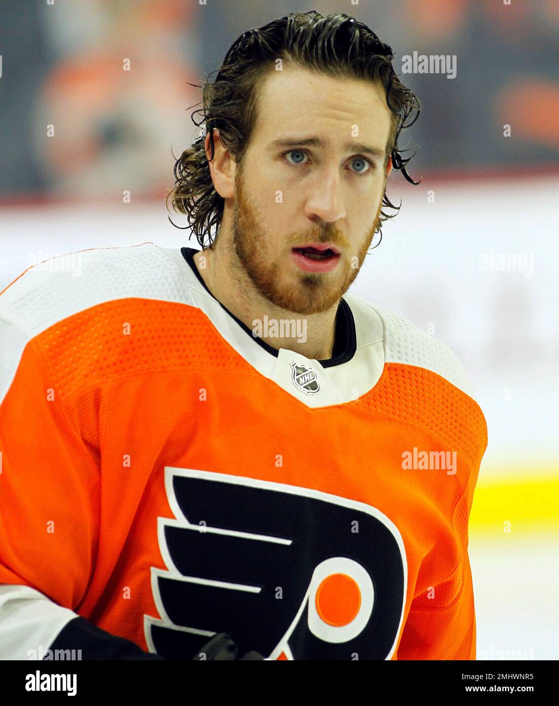 Philadelphia Flyers' Kevin Hayes during warmups before an NHL hockey
