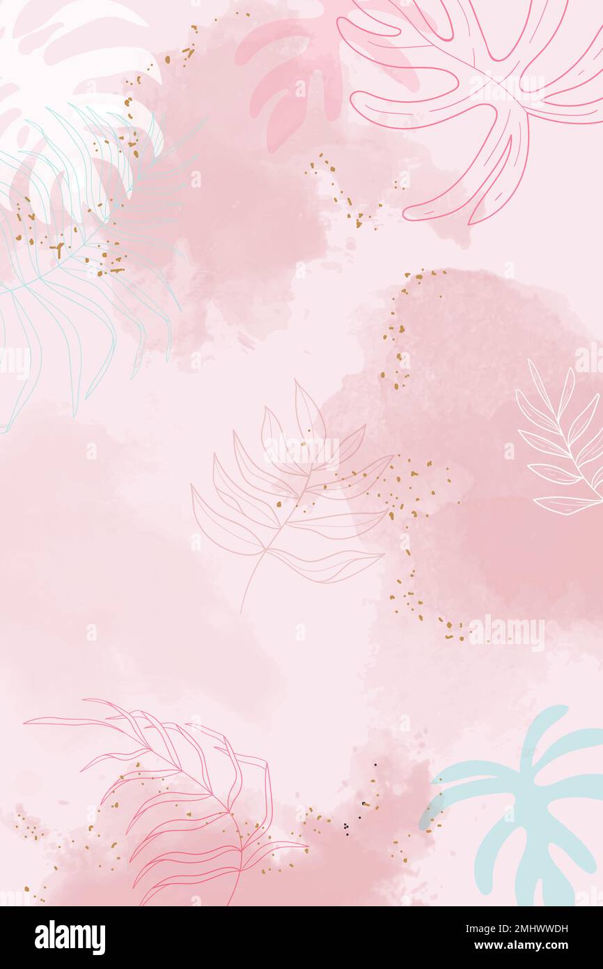 Pink leafy watercolor background vector Stock Vector
