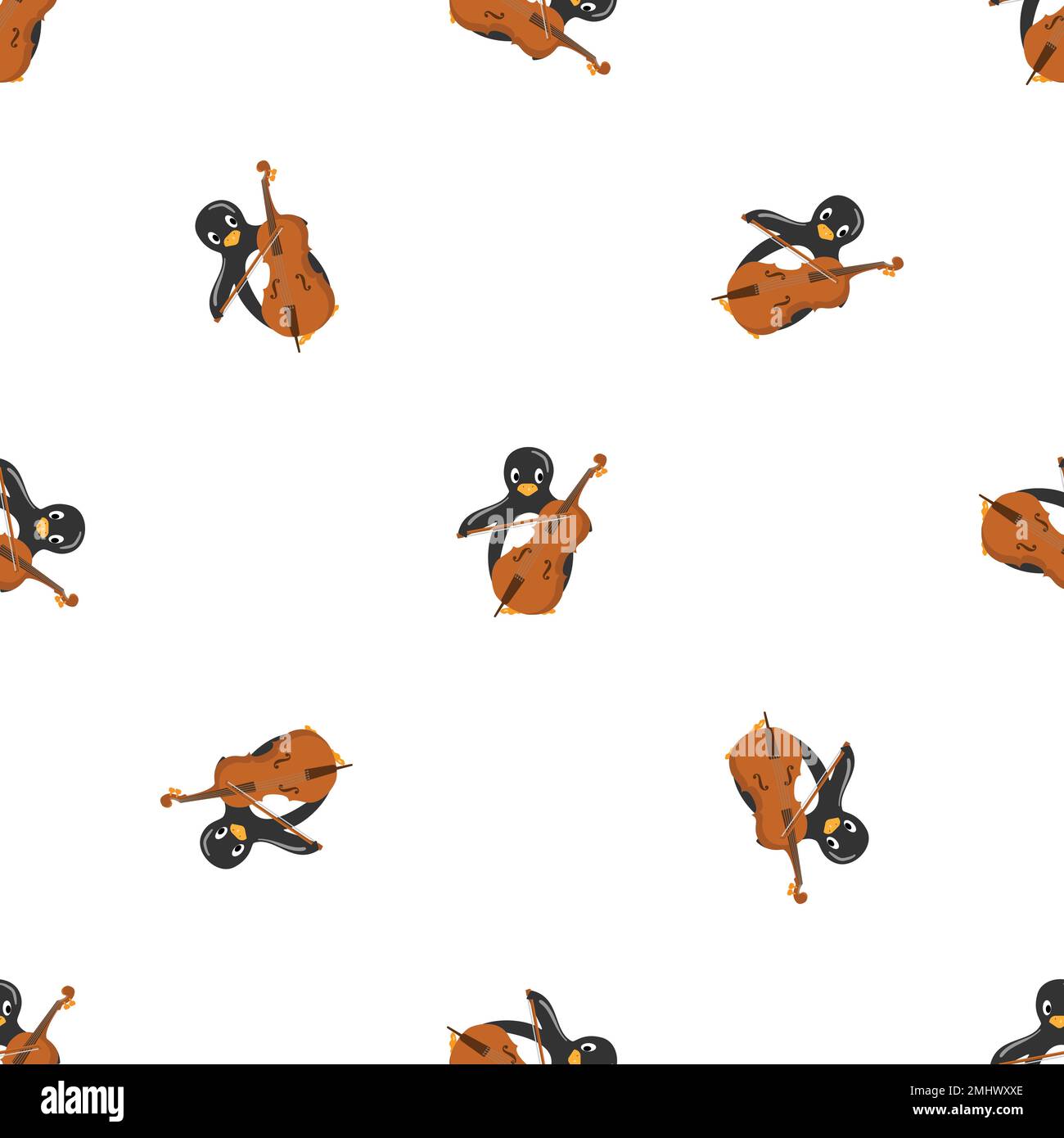 Penguin play contrabass pattern seamless vector Stock Vector
