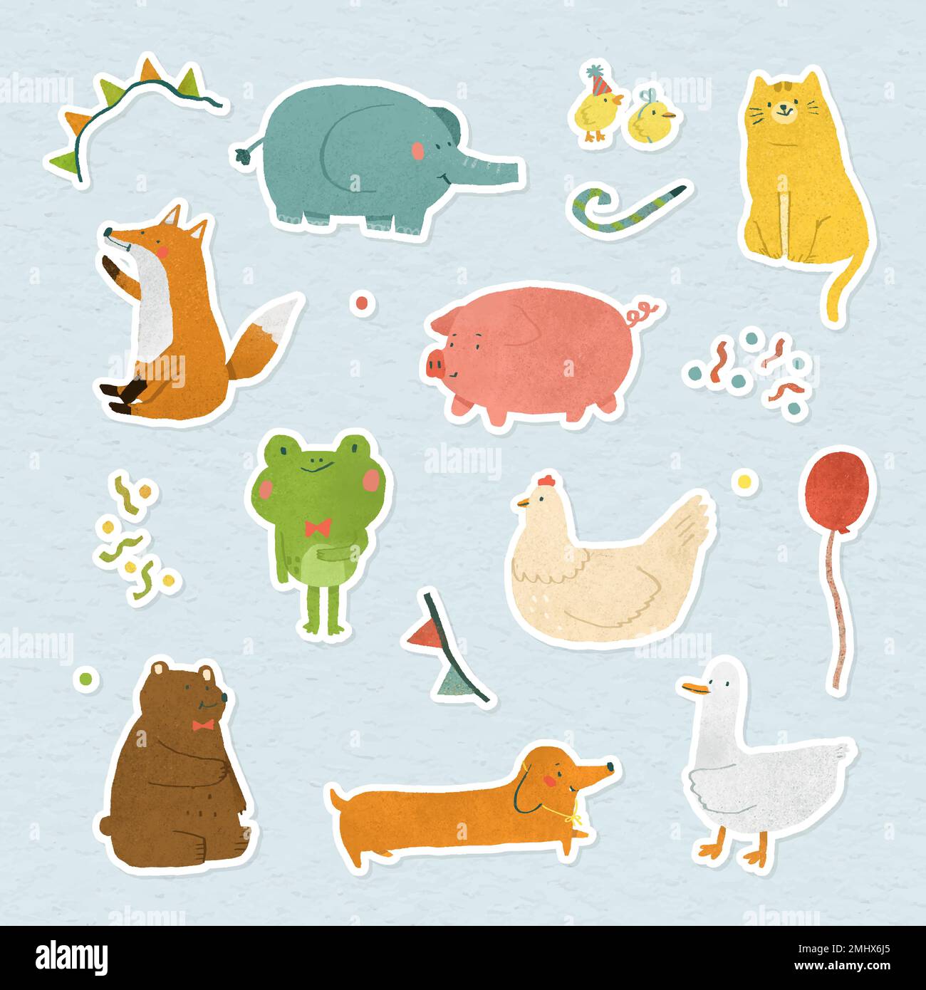 Hand drawn festive animal stickers collection vector Stock Vector Image ...