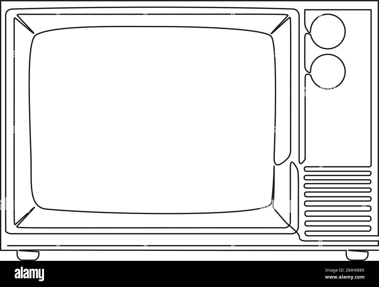 continuous single line drawing of old tube tv set, line art vector illustration Stock Vector