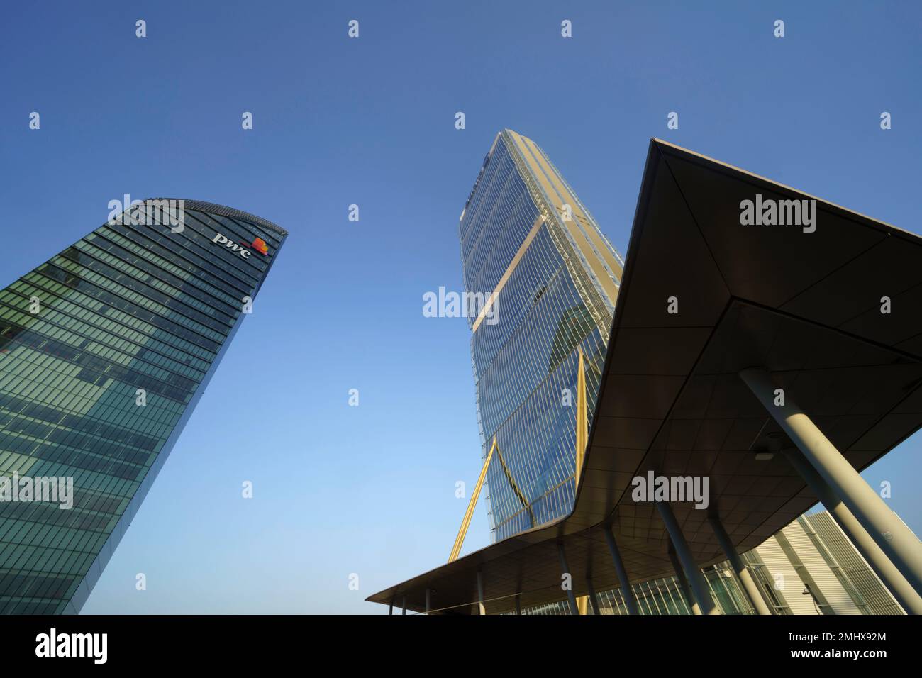 Citylife, modern park in Milan, Lombardy, Italy, with the Three Towers Stock Photo
