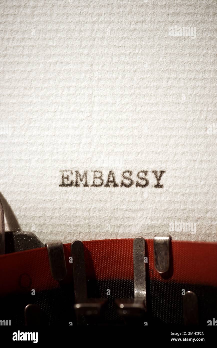 Embassy word written with a typewriter Stock Photo - Alamy