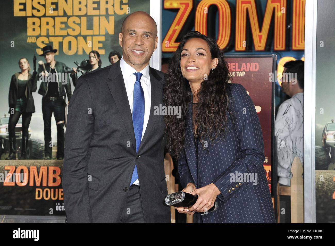 Cory Booker, left, and Rosario Dawson attend the LA Premiere of