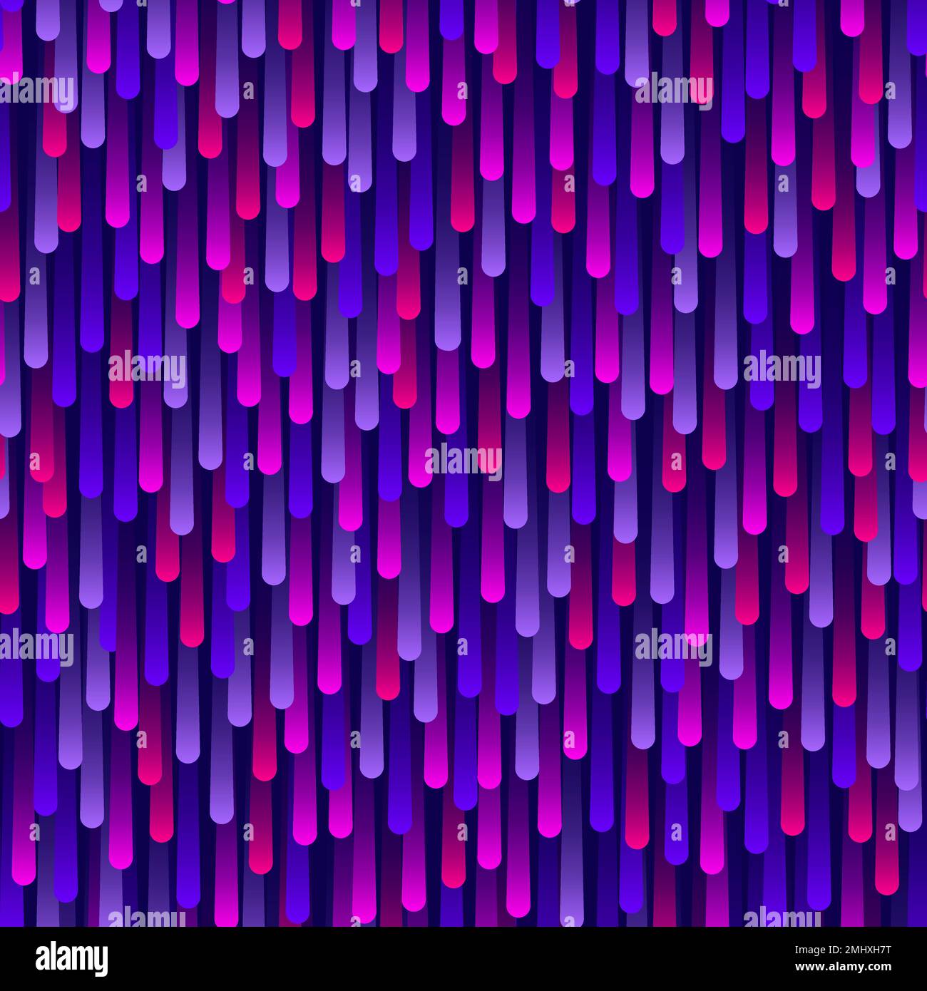 Neon colored purple rain drops on dark blue background. Random placed and colored stripes pattern. Vector illustration Stock Vector