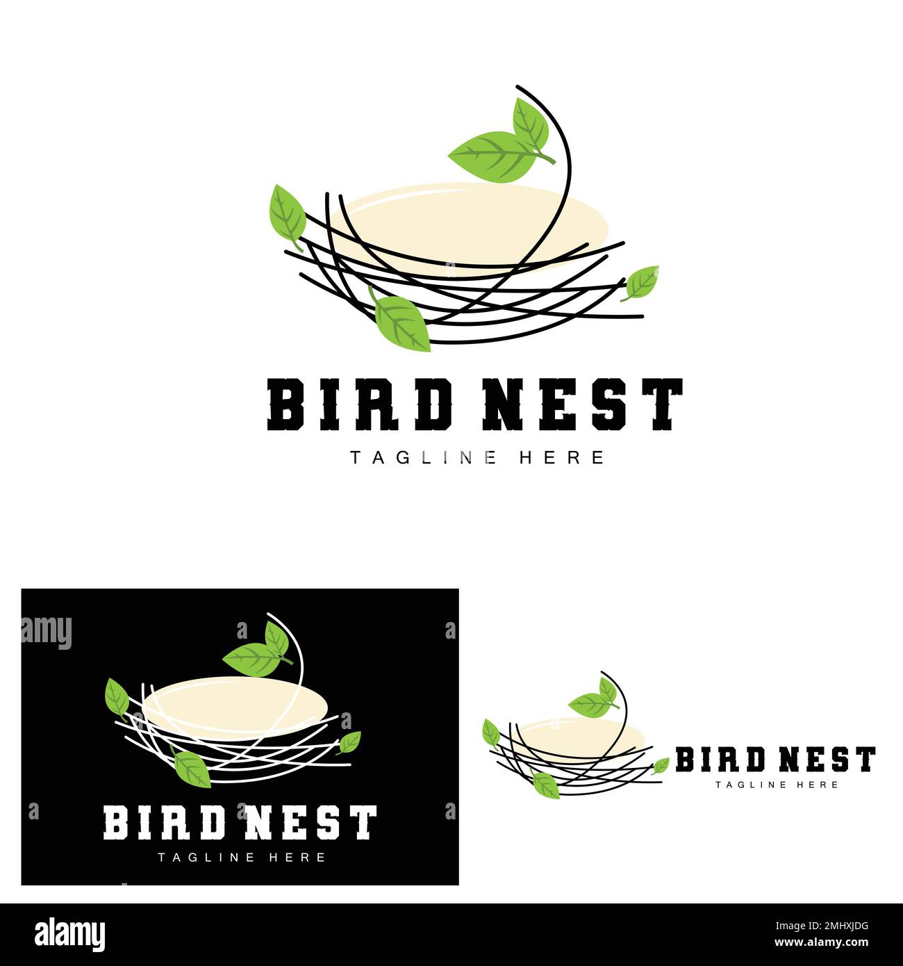 Bird's Nest Logo Design, Bird House Vector For Eggs, Bird Tree Logo Illustration Stock Vector