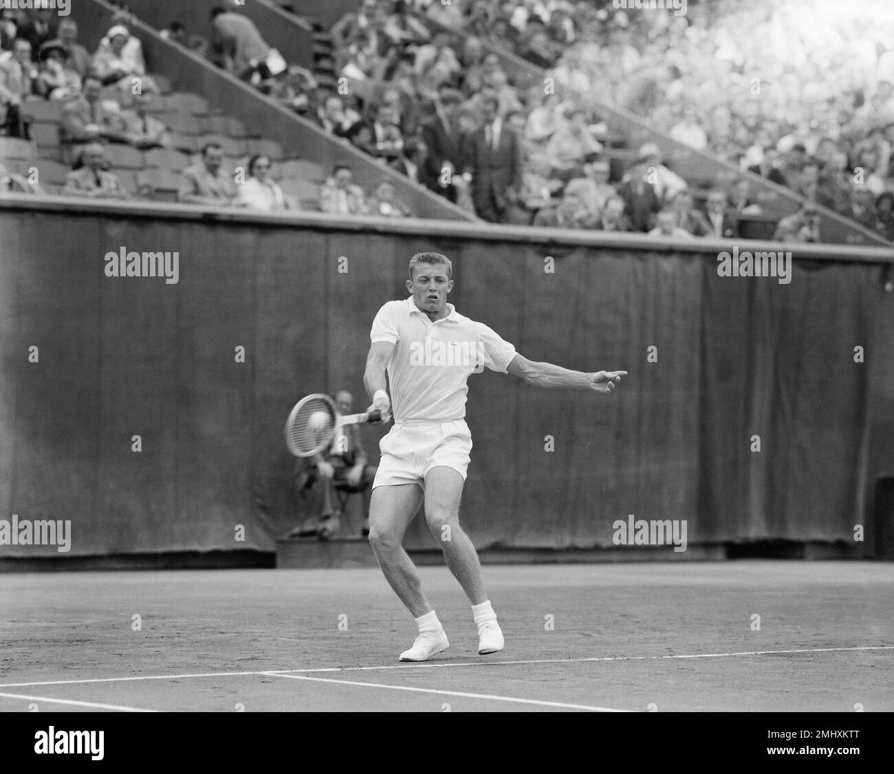 Tony Trabert of the U.S. is shown in action against Harry Richardson