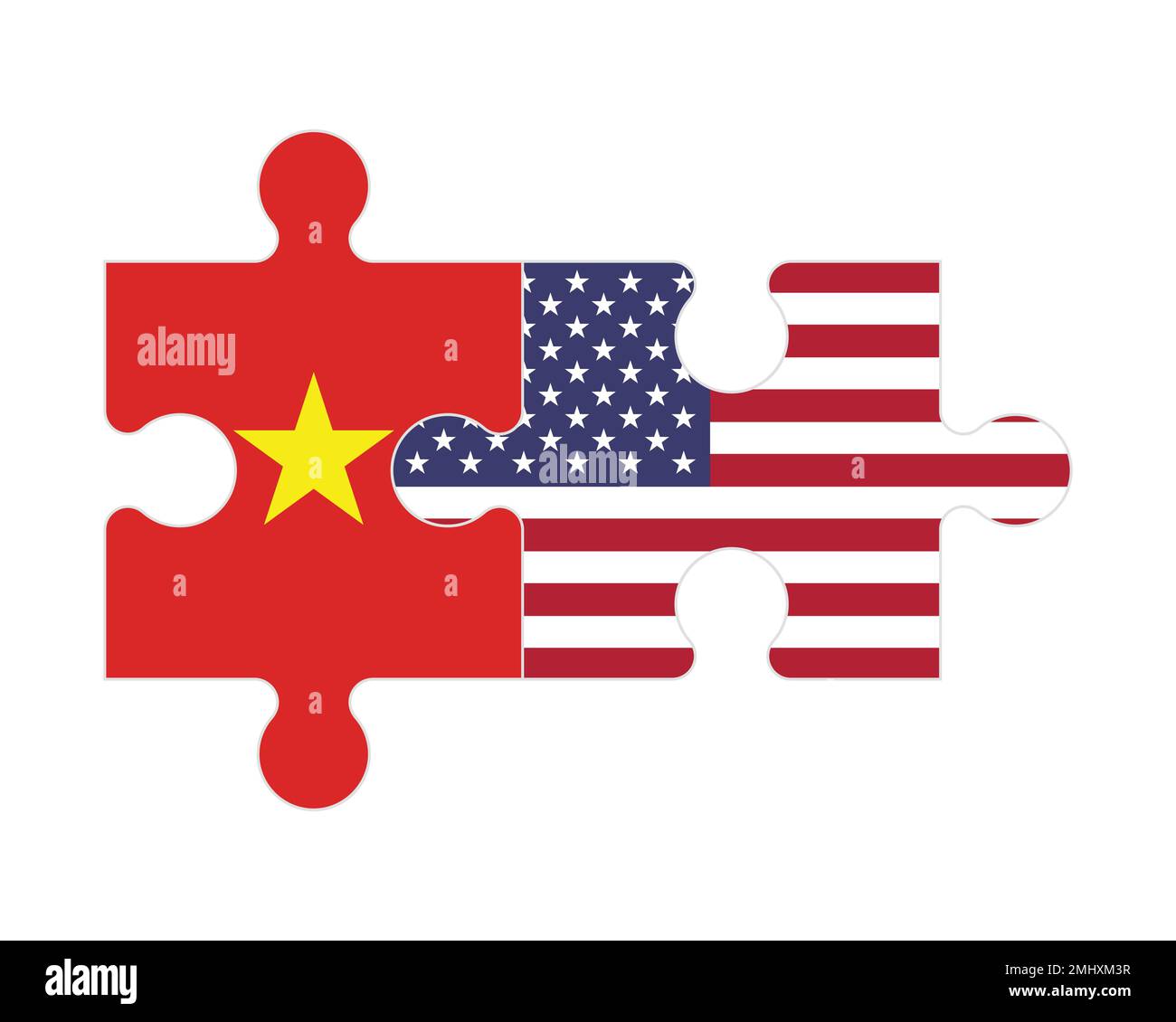 Connected puzzle of flags of Vietnam and US, vector Stock Vector